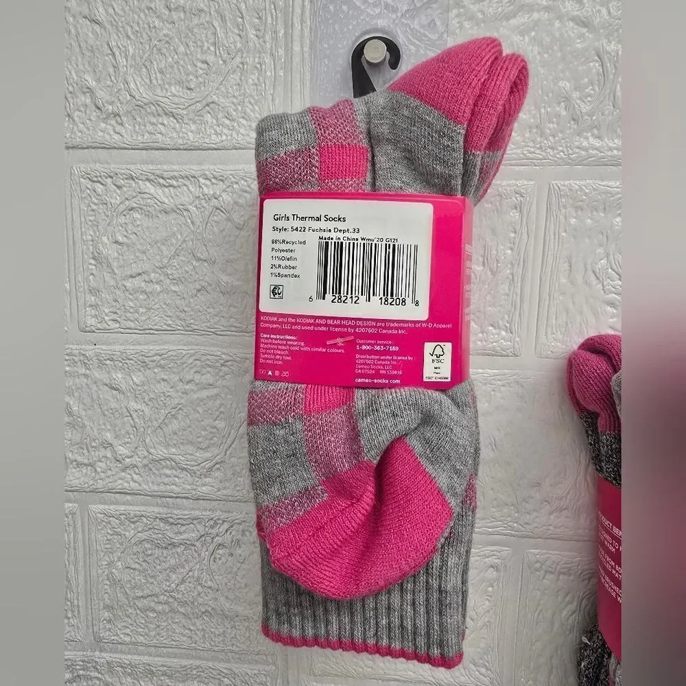 Bundle of two packs 4pc Kodiak Girl's Thermal Socks, Sz 4-10